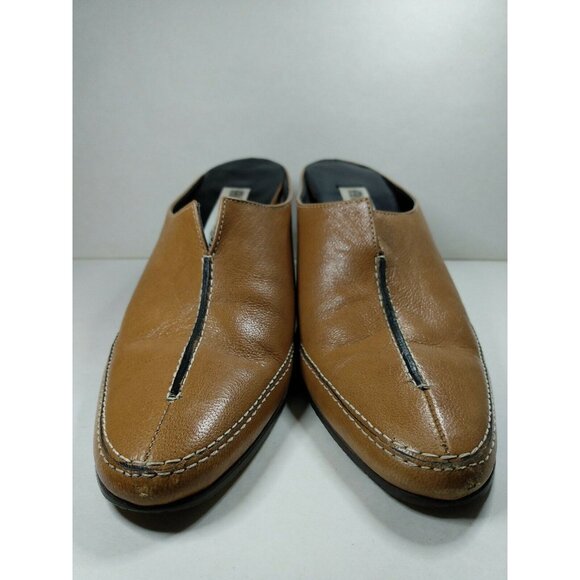Etienne Aigner Cavalier Women's Leather Tan Brown Heel Mules Slip On Sz 6.5 M - Picture 2 of 10